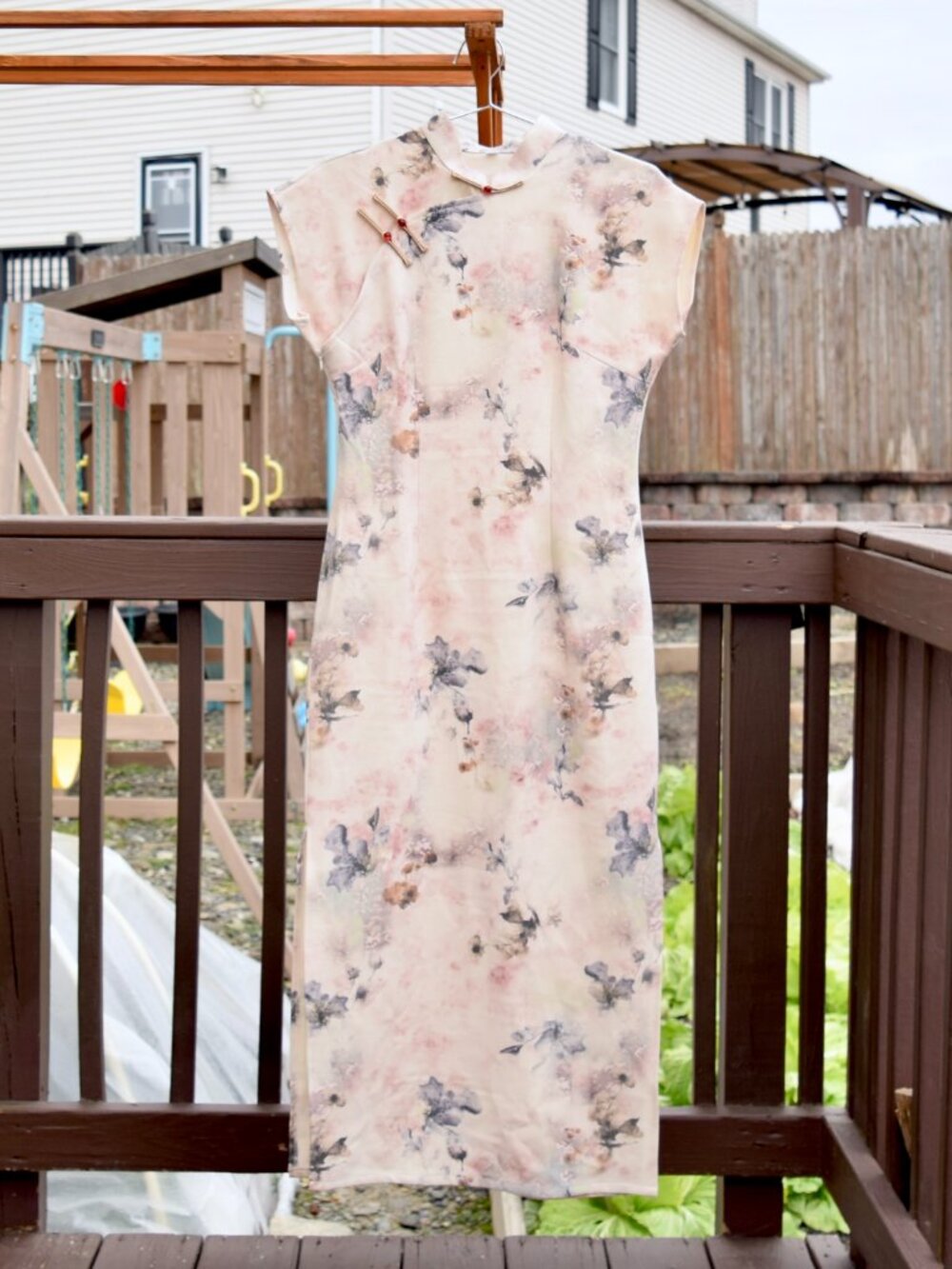 Beige Pink Flora Printed Qipao Long Dress - Chinese Traditional Cheongsam